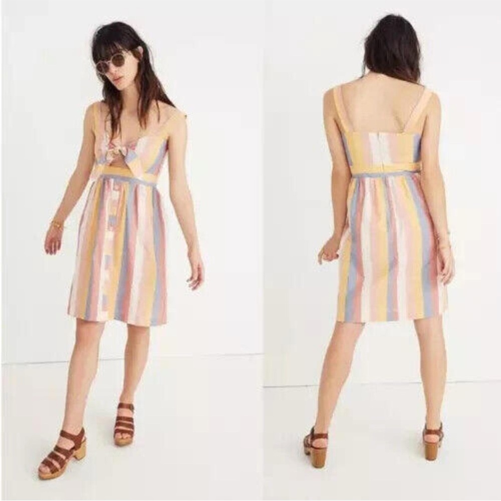 Madewell Sherbet Stripe Tie Front Cutout Dress - Picture 2 of 14